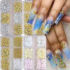 MAFANAILS Metal Summer Ocean Nail Art Charms – Shell, Starfish & Seahorse Studs, 6 Grids