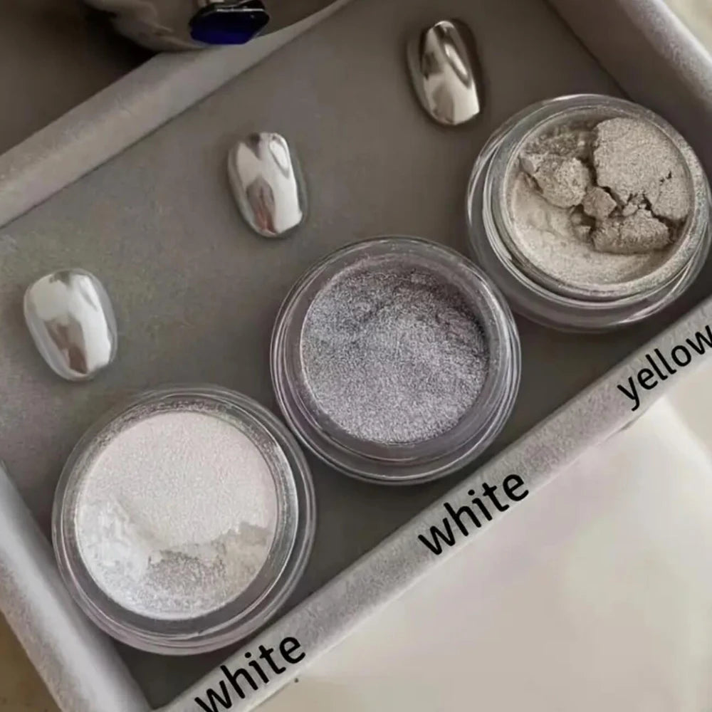 HotPress Silver White Aurora Mirror Chrome Nail Powder – High-Gloss Pigment