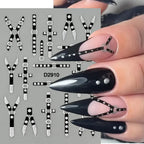 5D Glitter Silver Black Flower Nail Stickers – Embossed Floral Transfer Decals