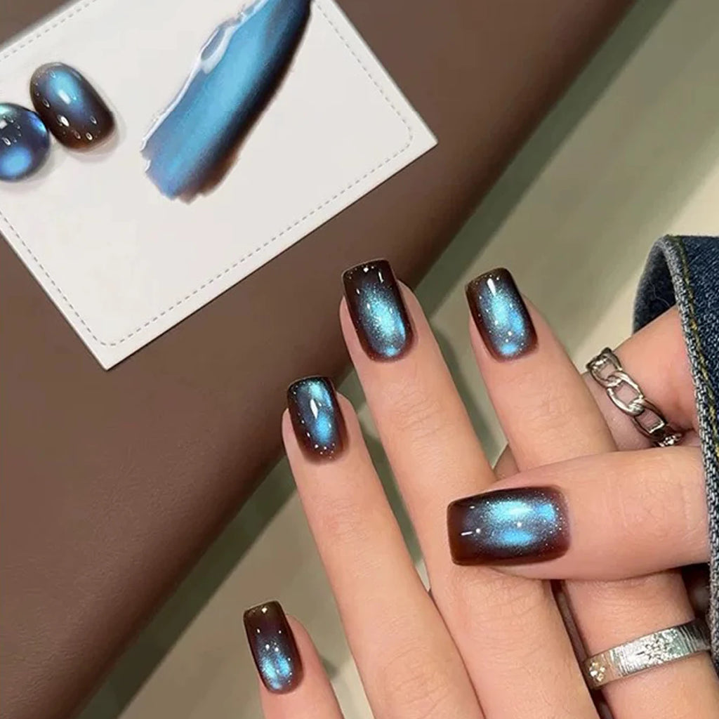 SHAKA 1-10pcs Summer Whitening Blue Temperament Glass Bead Cat Eye Gel Nail Polish Brown Blue Cat Eye Nail Art Nail Supplies
