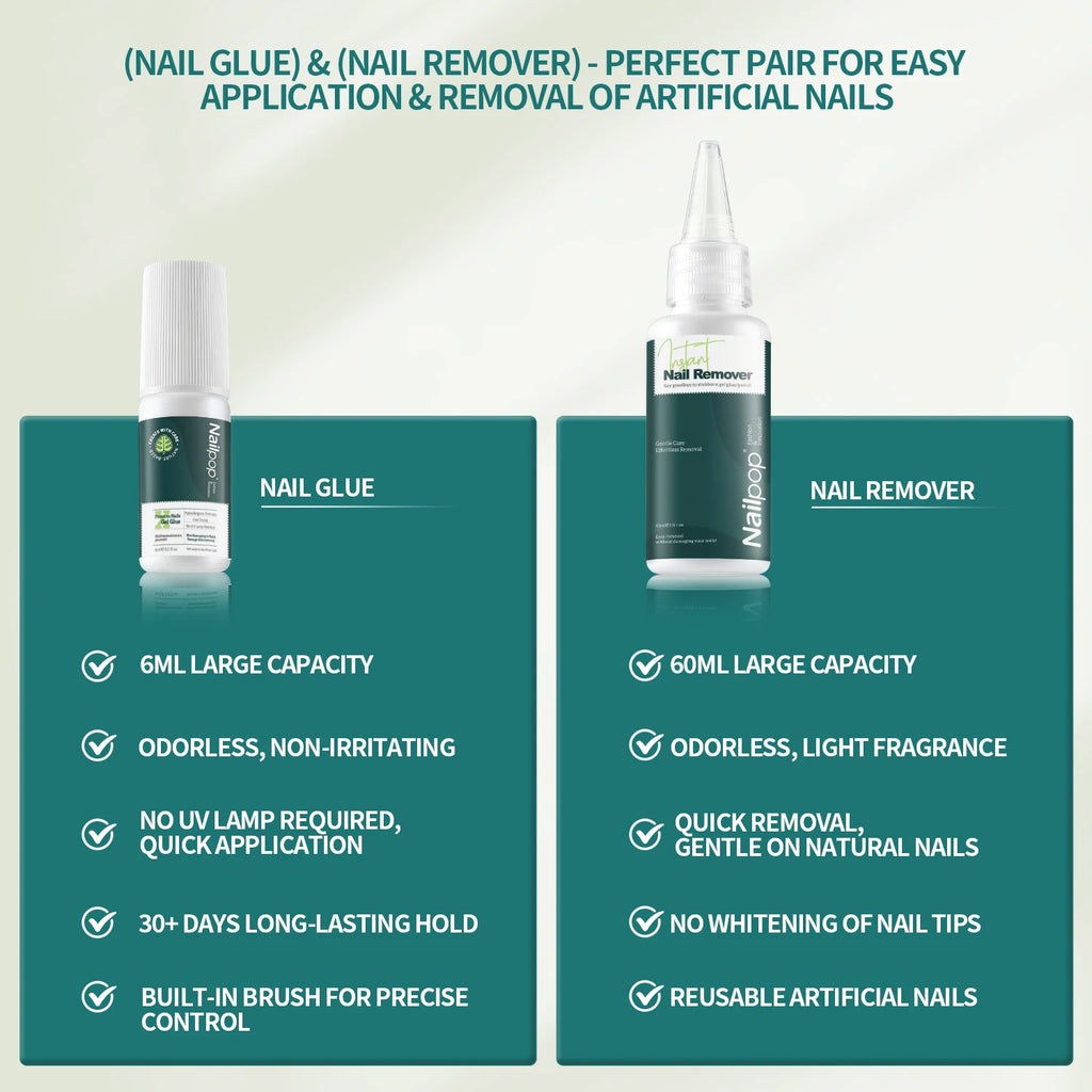 Nailpop Instant Press & Remove Nail Glue Kit – Hypoallergenic, No UV Lamp Needed