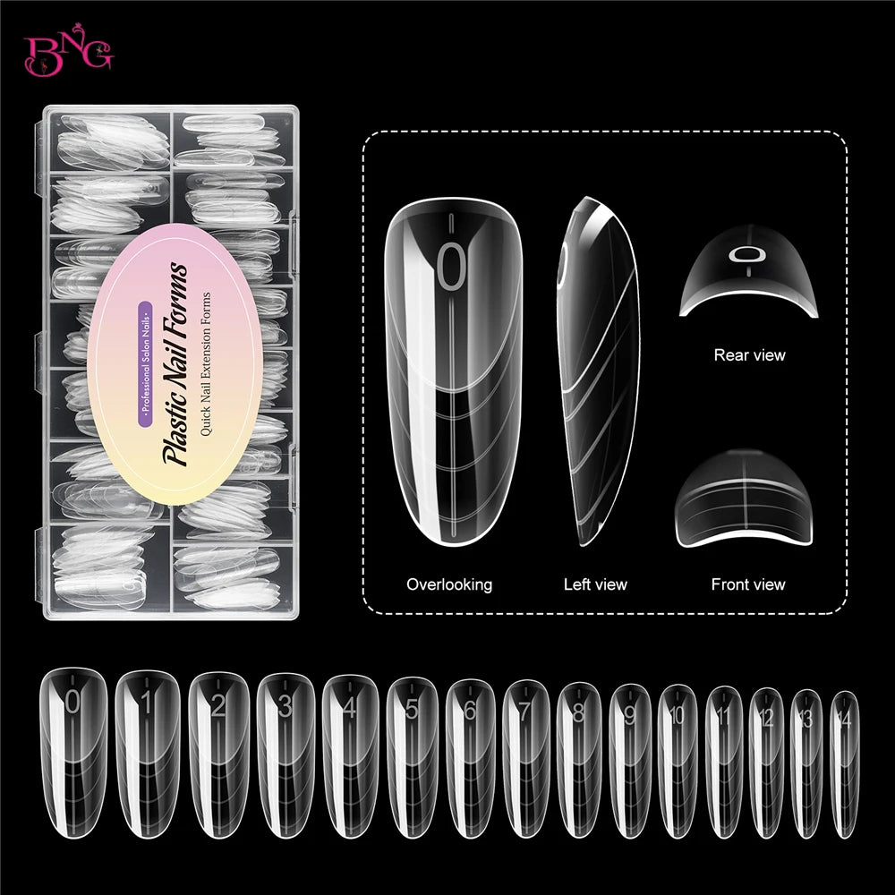 BNG French Dual Nail Forms – Reusable Poly Extension Gel Molds, 15 Sizes, 150pcs