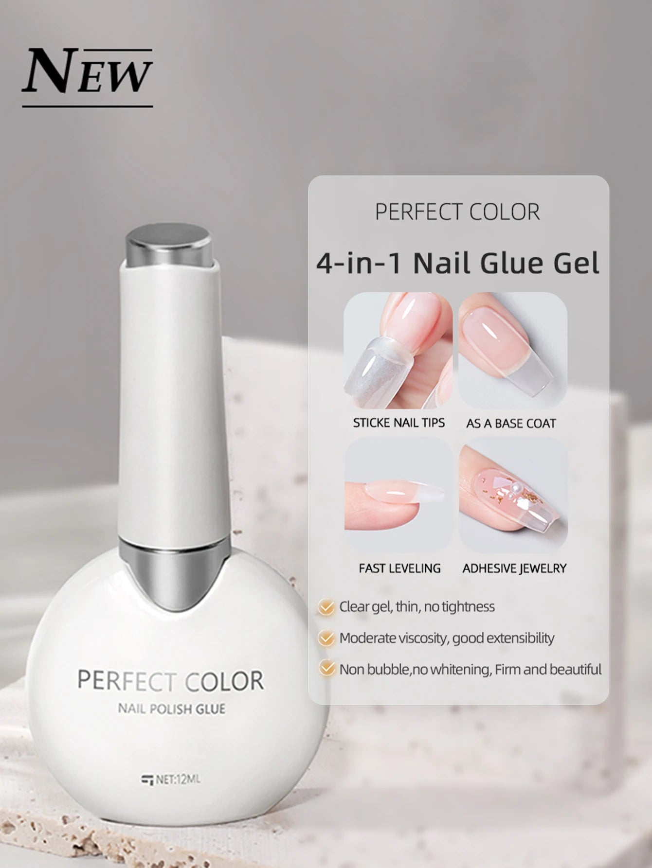 PERFECT COLOR Gel Nail Polish Top & Base Coat Set – Silky Base, Glossy No-Wipe Top