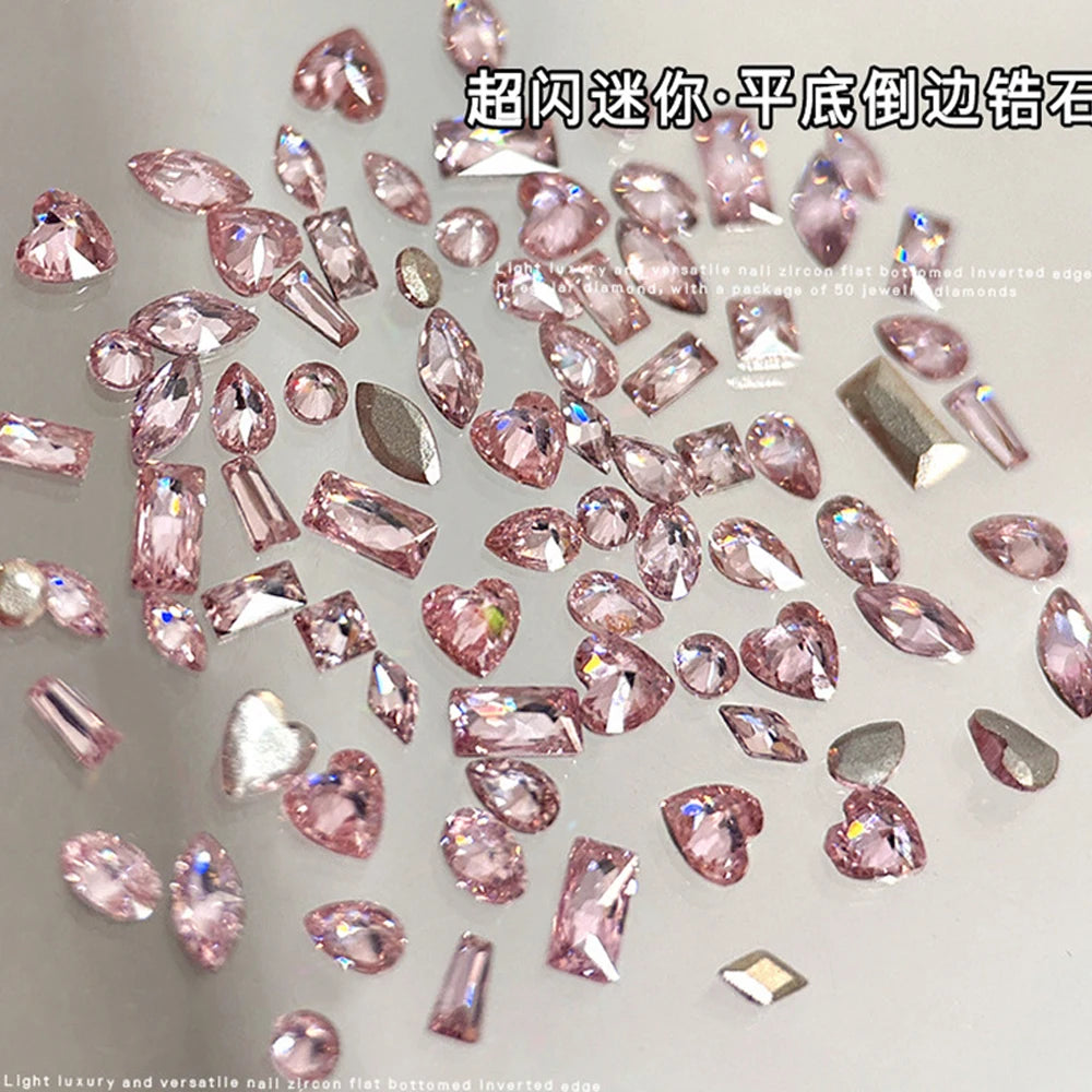 Mini Pink Nail Rhinestones – Teardrop & Horse-Eye Shape Charms, 100 Pieces