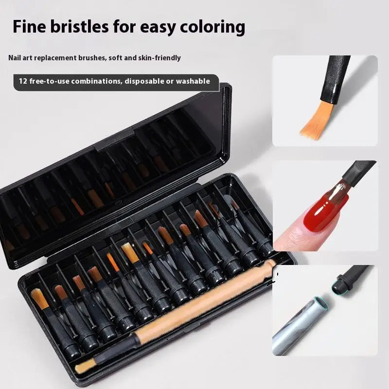 Interchangeable Nail Polish Brush Pen – 12 Replaceable Brush Heads