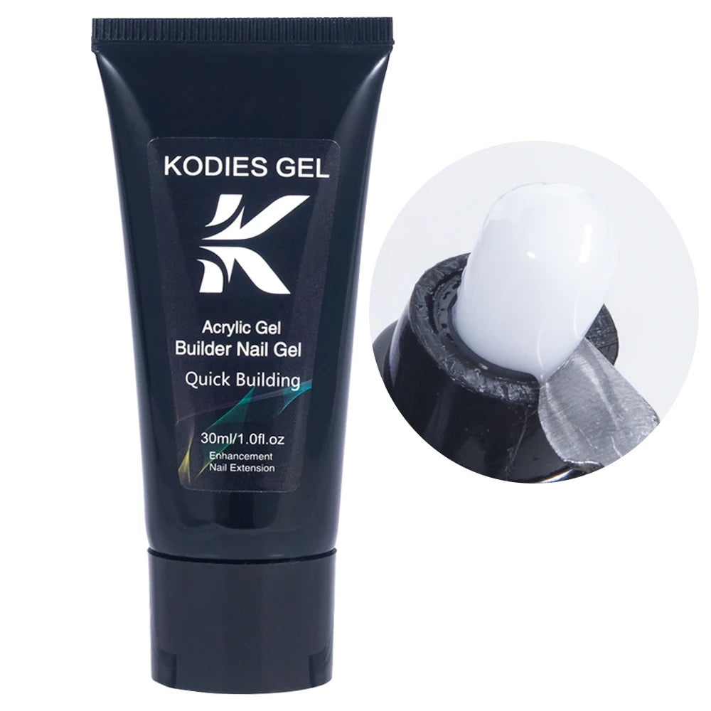 KODIES GEL Poly Acrylic Builder Nail Gel – Milky White & Clear Hard Construction Gel, 30ml