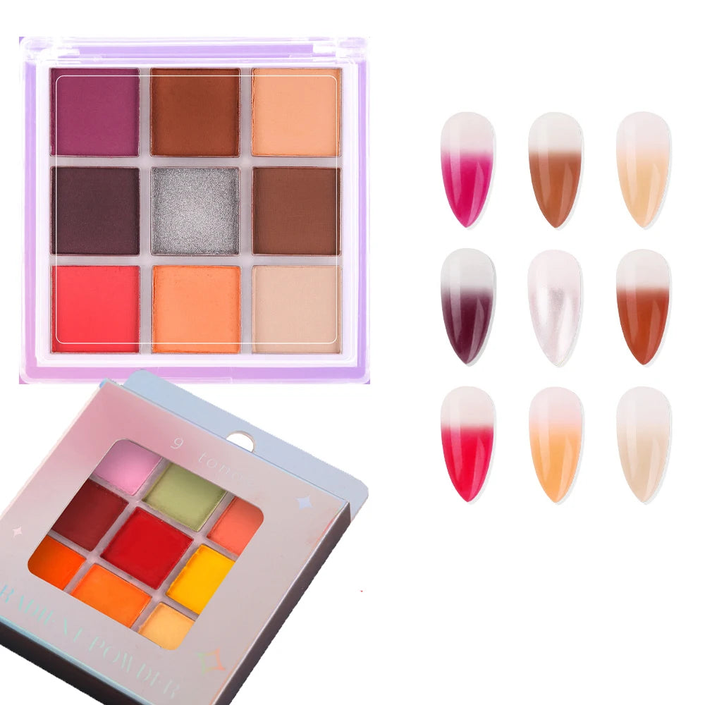 9Colors/Box Gradient Glitter Nail Powder Palette Colors Magic Mirror Pigment Rubbing Set Chrome Powder Manicure DIY Accessories