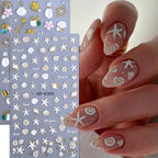 Summer Ocean Embossed Nail Art Stickers – Shell, Starfish & Floral Decals