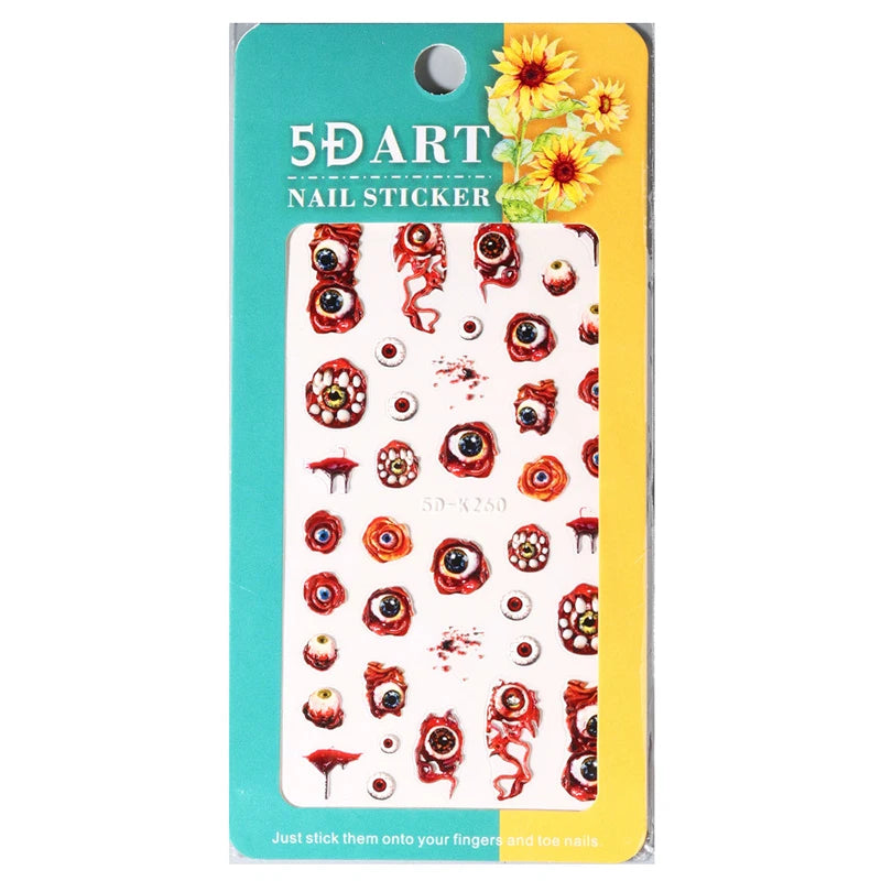 5D Embossed Nail Art Stickers – Floral, Lace & Halloween Textured Decals