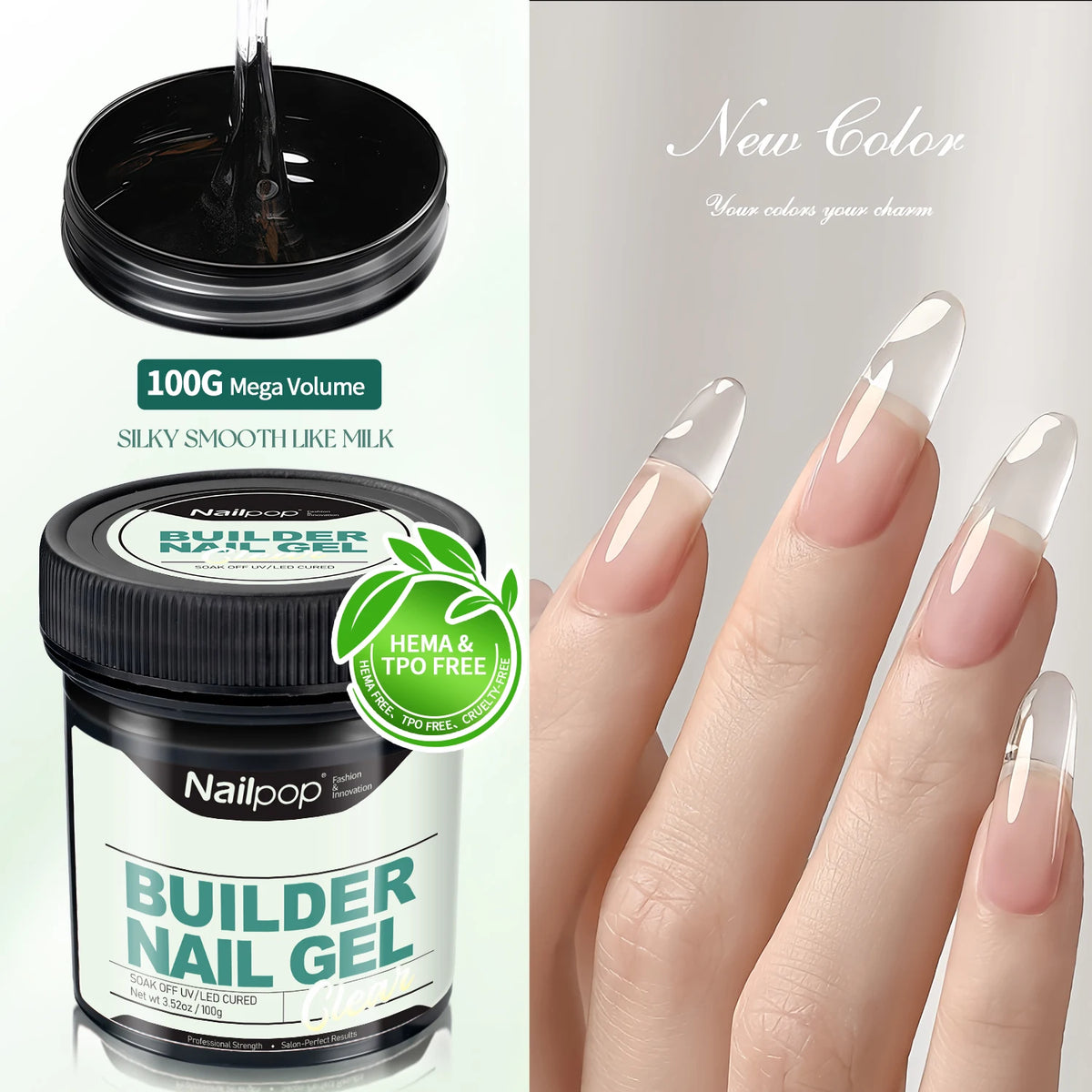 Nailpop Milky Smooth Builder Gel – UV Hard Gel Strengthener, 30g/100g