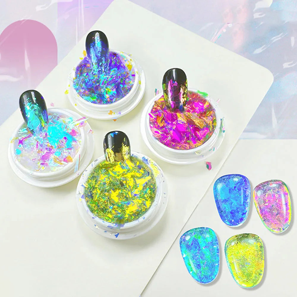 4pcs/set Unicorn Irregular Opal Nail Foil Flakes Aurora Iridescent Nail Art Glitter Sequins Fairy Mermaid Nail Powder Decoration