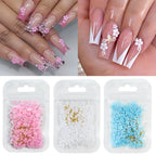 MAFANAILS 3D Acrylic Flower Nail Charms – Mixed Gold Bead & Pearl Set, 1000+pcs