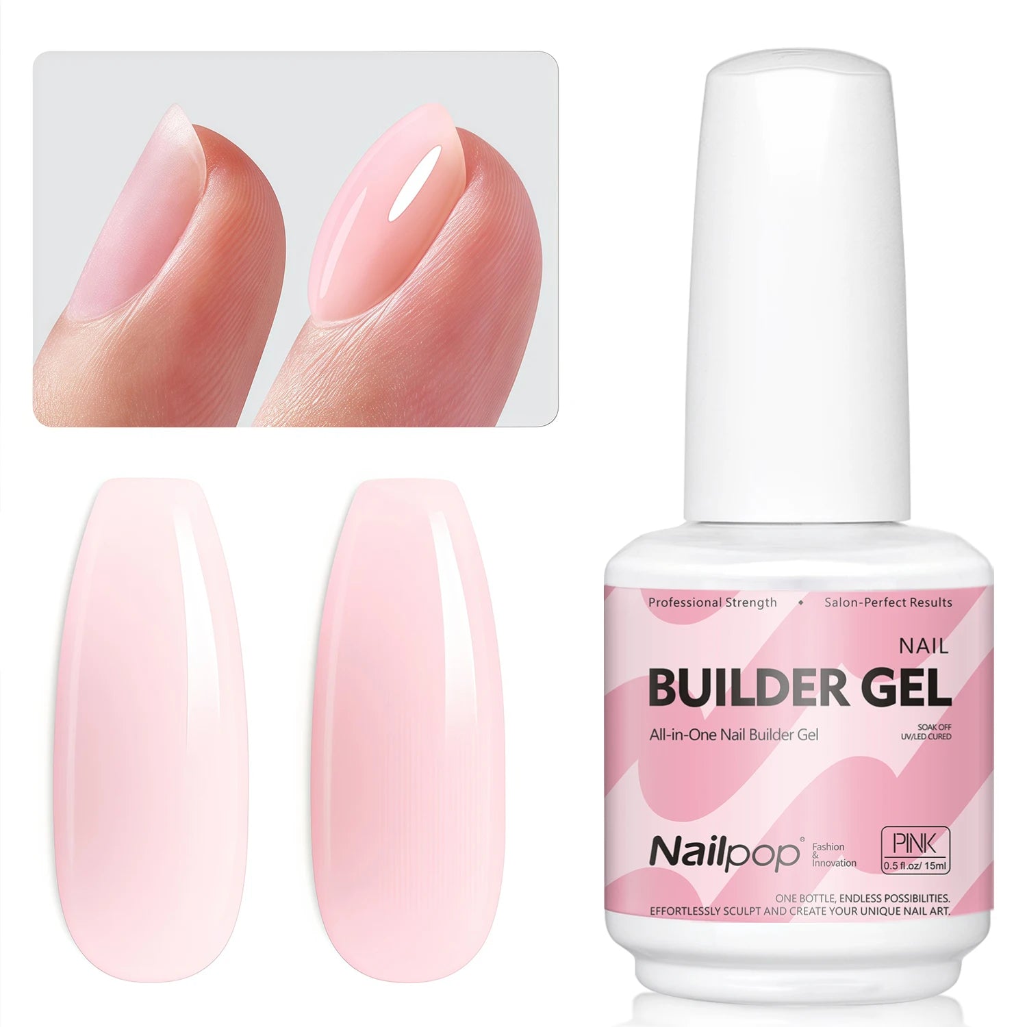 Nailpop 7 in 1 Builder Gel Multicolor Clear White Pink Nude 15ml Nail Apex and Extension Strengthener UV Gel for DIY Home Salon