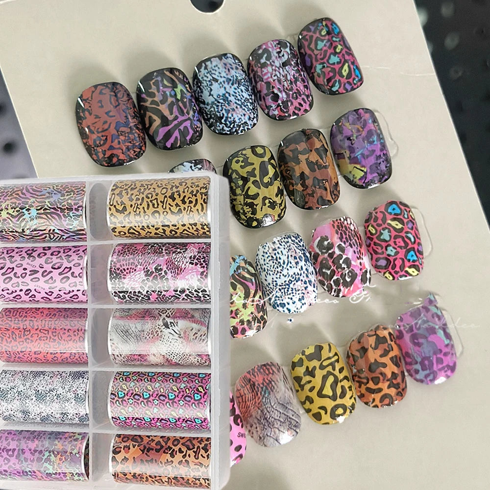 HotPress Pink Leopard Nail Foil Stickers – Animal Print Transfer Decals, 10 Rolls