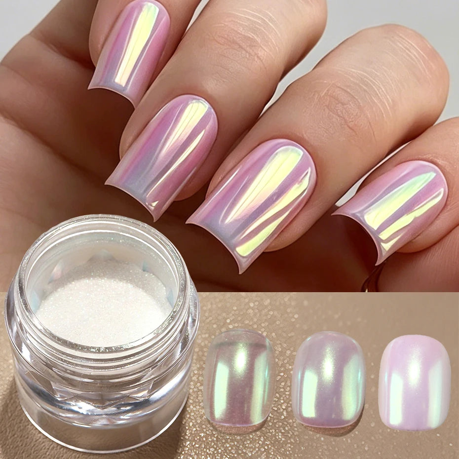 1/2/3pcs Iridescent Aurora Chrome Nail Powder Unicorn Mermaid Pigment Dust Mirror Pearlescent Glitter Nail Art Powder Gel Polish