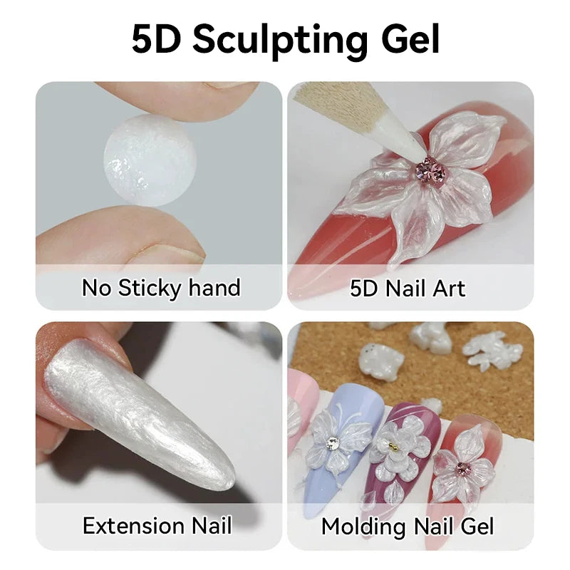 BORN PRETTY 5ml Pearl White 3D Sculpting Gel for Nail Polish Non-Sticky Hand 5D Shaping Carving Flower DIY Nail Art Decoration