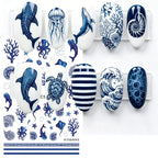Blue Ocean Nail Art Stickers – Whale, Octopus & Starfish Decals, 2 Pieces