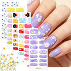 16-Tip Floral Full-Cover Nail Wraps – Daisy, Cherry & Tulip Gel Stickers