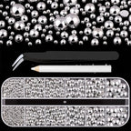 HotPress Silver Half Round Caviar Bead Nail Rhinestones – Flatback Pearl & Alloy Ball Set, 12 Grids