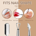 Stainless Steel Cuticle Cutter Set – Scissor Nippers & Double-End Pusher, 4 Pieces