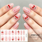 16-Tip Floral Full-Cover Nail Wraps – Daisy, Cherry & Tulip Gel Stickers