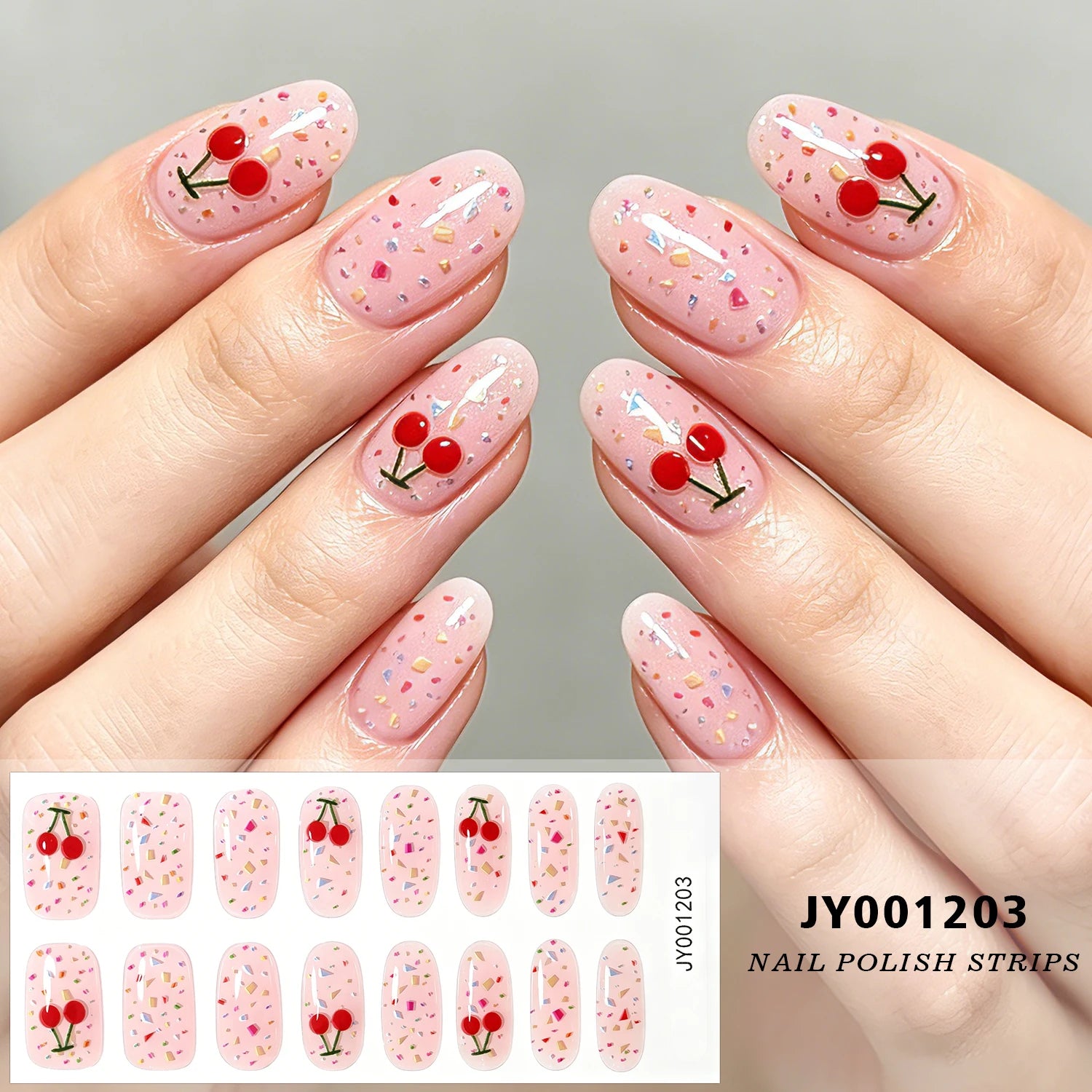 16-Tip Floral Full-Cover Nail Wraps – Daisy, Cherry & Tulip Gel Stickers