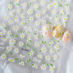 5D White Daisy Nail Art Stickers – Embossed Floret & Leaf Decals