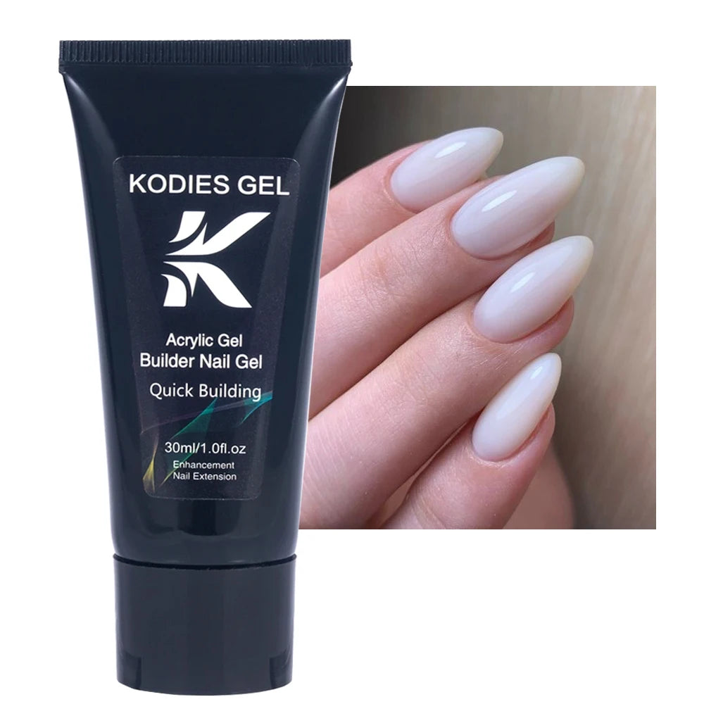 KODIES GEL Poly Acrylic Builder Nail Gel – Milky White & Clear Hard Construction Gel, 30ml