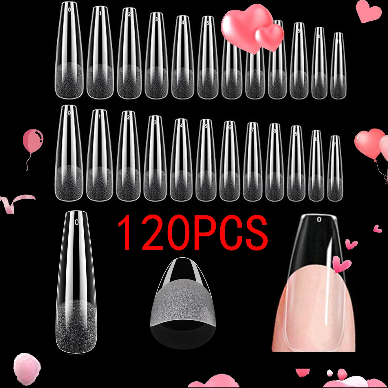 Semi-Frosted Coffin Nail Tips – Full Cover Soak-Off Capsule, 120 Pieces, 7 Colors