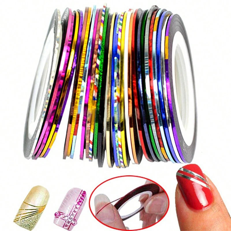 30-Piece Metallic Nail Striping Tape Set – Gold & Silver Yarn Line Decals