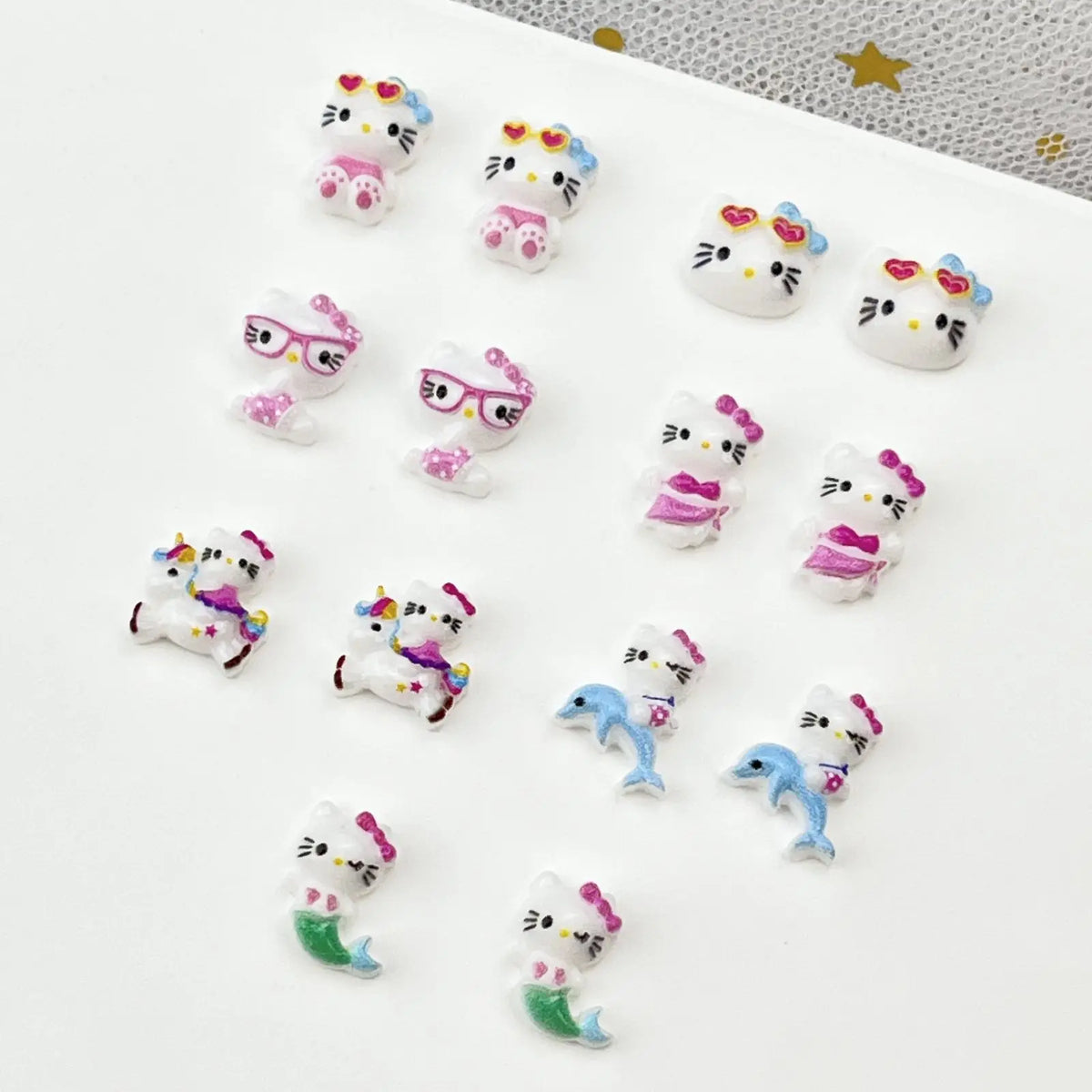 iigen Beach KT Kitty Nail Charms – Cute 3D White Cat Press-On Nail Art, 50pcs
