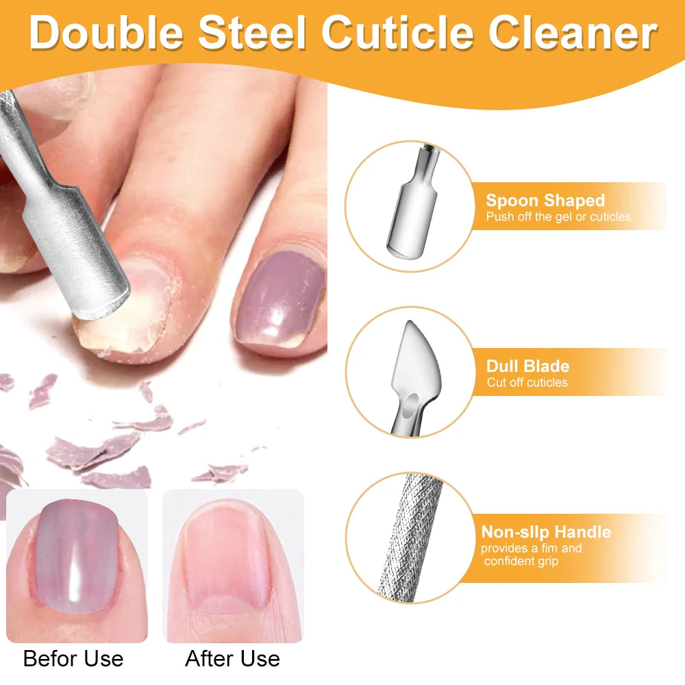 Double-Ended Stainless Steel Cuticle Pusher – Dead Skin & Gel Remover