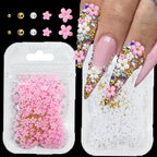 MAFANAILS 3D Acrylic Flower Nail Charms – Mixed Gold Bead & Pearl Set, 1000+pcs