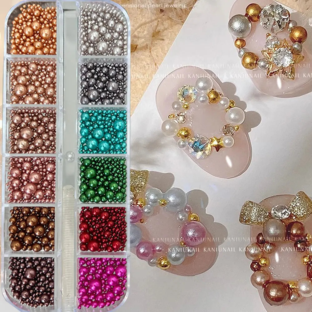 3D Christmas Nail Caviar Beads – Gold, Silver, Red & Green Resin Pearls
