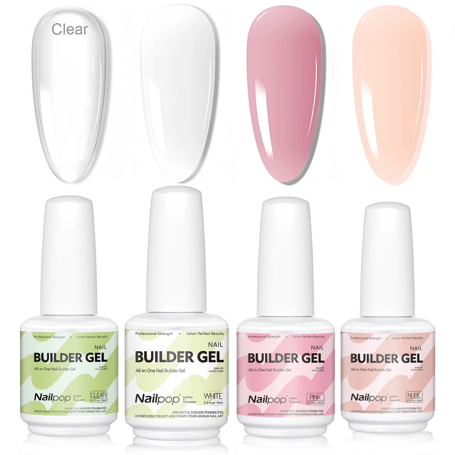 Nailpop 7 in 1 Builder Gel Multicolor Clear White Pink Nude 15ml Nail Apex and Extension Strengthener UV Gel for DIY Home Salon