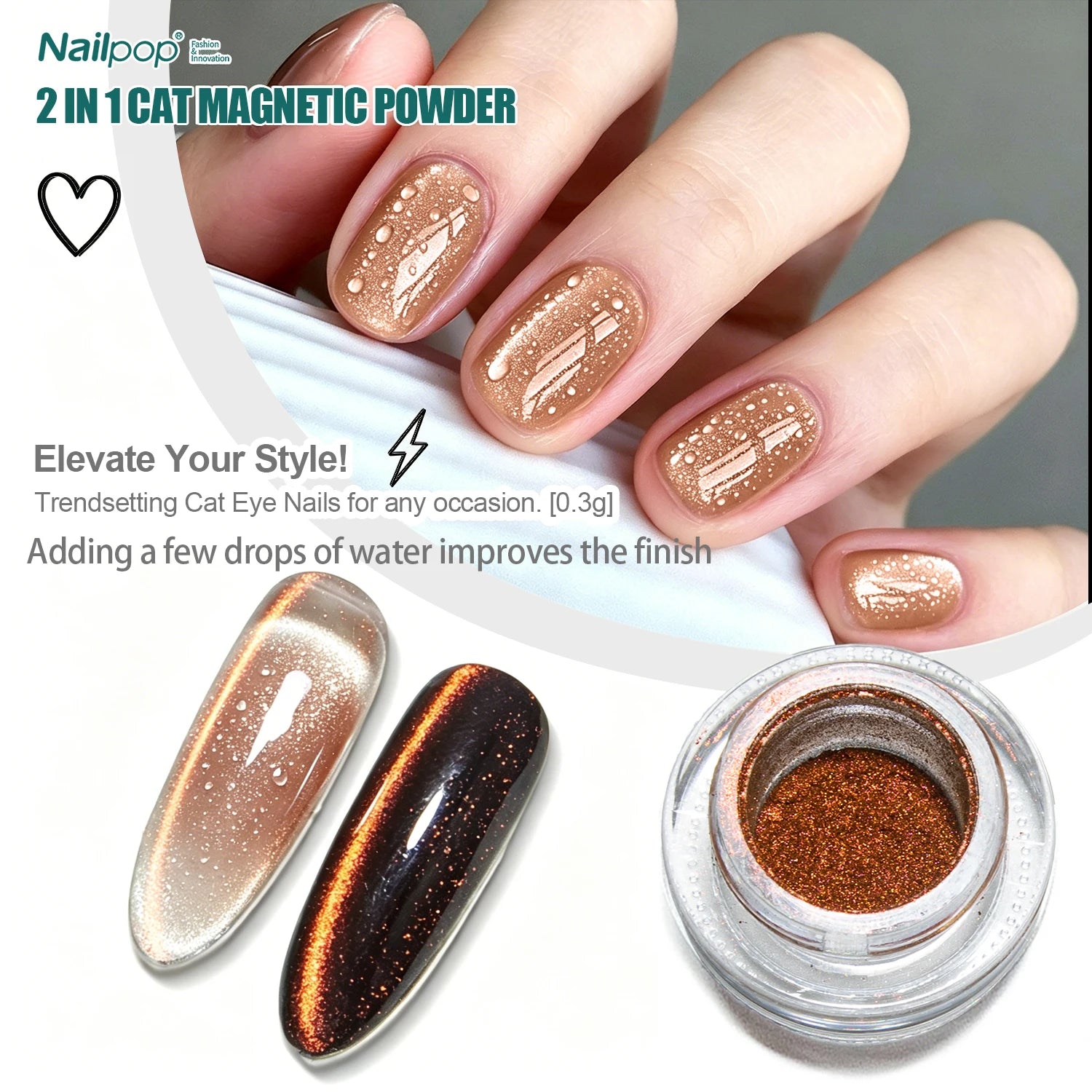 Nailpop  Metallic Cat Eye Nail Powder 10 Colors Magnetic Changing Glitter DIY Nail Art Decoration Glitter Nail Accessories 0.3g
