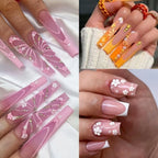 HotPress 3D Five-Petal Acrylic Flower Nail Charms – Gold & Silver Caviar Bead Set