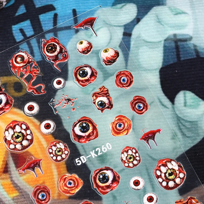 5D Embossed Nail Art Stickers – Floral, Lace & Halloween Textured Decals