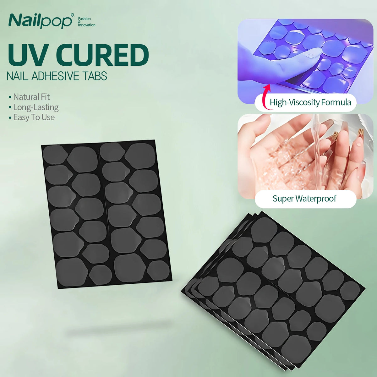 Nailpop UV Cured Nail Adhesive Tabs – Super Sticky Jelly Glue Tabs, 240pcs