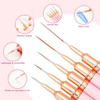 Elongated Nail Art Liner Brush Set – Professional Striping Drawing Pens, 5 Pieces
