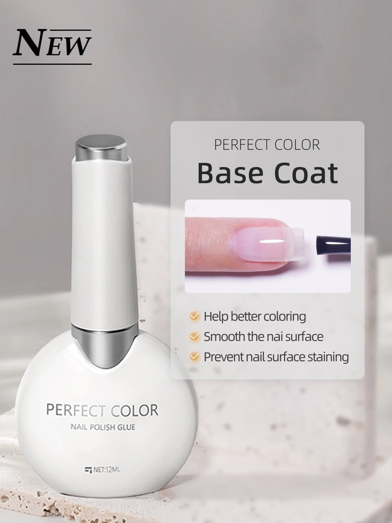 PERFECT COLOR Gel Nail Polish Top & Base Coat Set – Silky Base, Glossy No-Wipe Top
