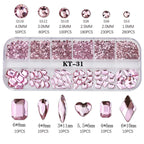Sparkle Crystal Nail Rhinestones – Mixed Shape Flatback Gems, 12 Grids