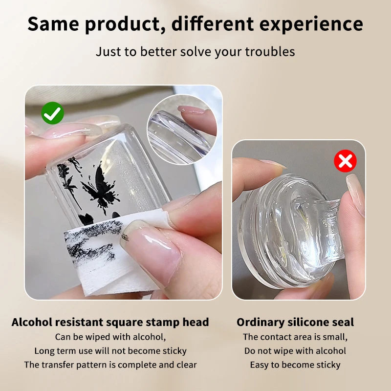 Transparent Rectangle Nail Art Stamper with Scraper – Clear Jelly Transfer Tool