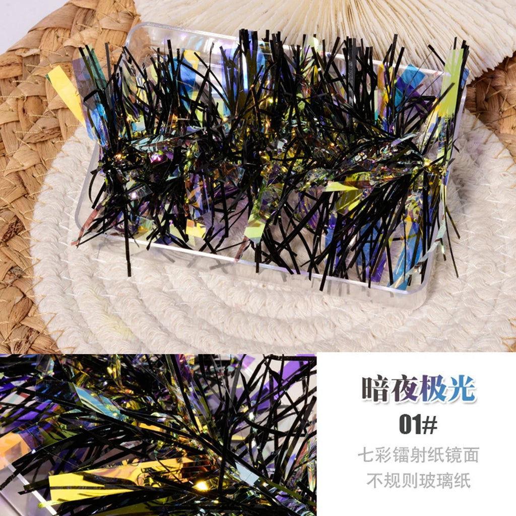 Irregular Aurora Mirror Foil Nail Stickers – Broken Glass Effect Flash Decals