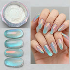 Summer Aurora Cat Eye Nail Powder – Holographic Blue Chrome Mirror Pigment