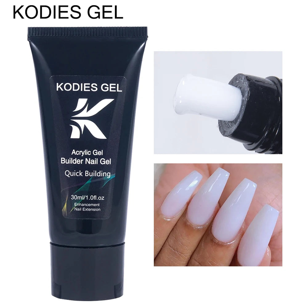 KODIES GEL Poly Acrylic Builder Nail Gel – Milky White & Clear Hard Construction Gel, 30ml