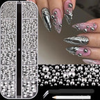 HotPress Silver Half Round Caviar Bead Nail Rhinestones – Flatback Pearl & Alloy Ball Set, 12 Grids