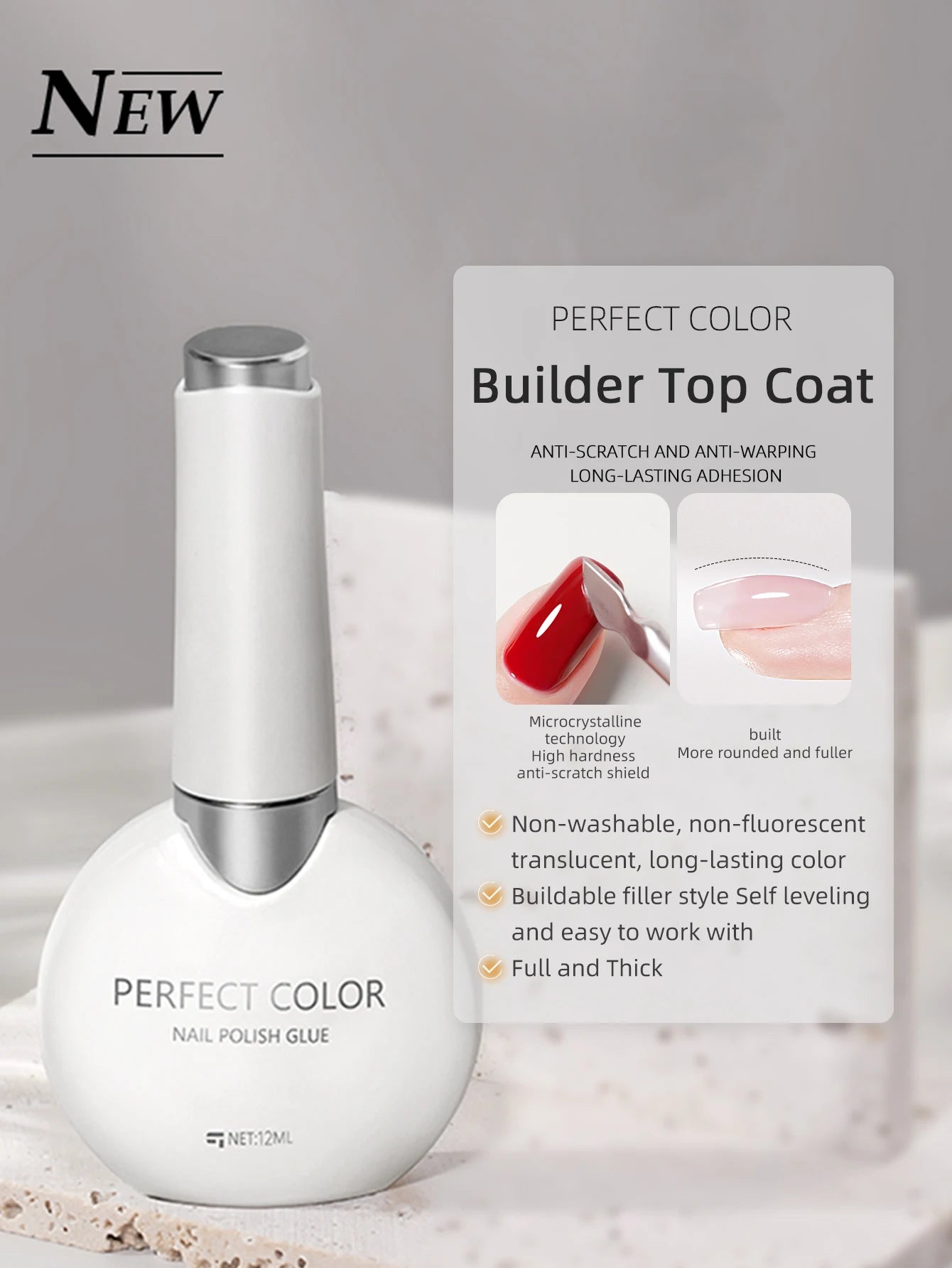 PERFECT COLOR Gel Nail Polish Top & Base Coat Set – Silky Base, Glossy No-Wipe Top