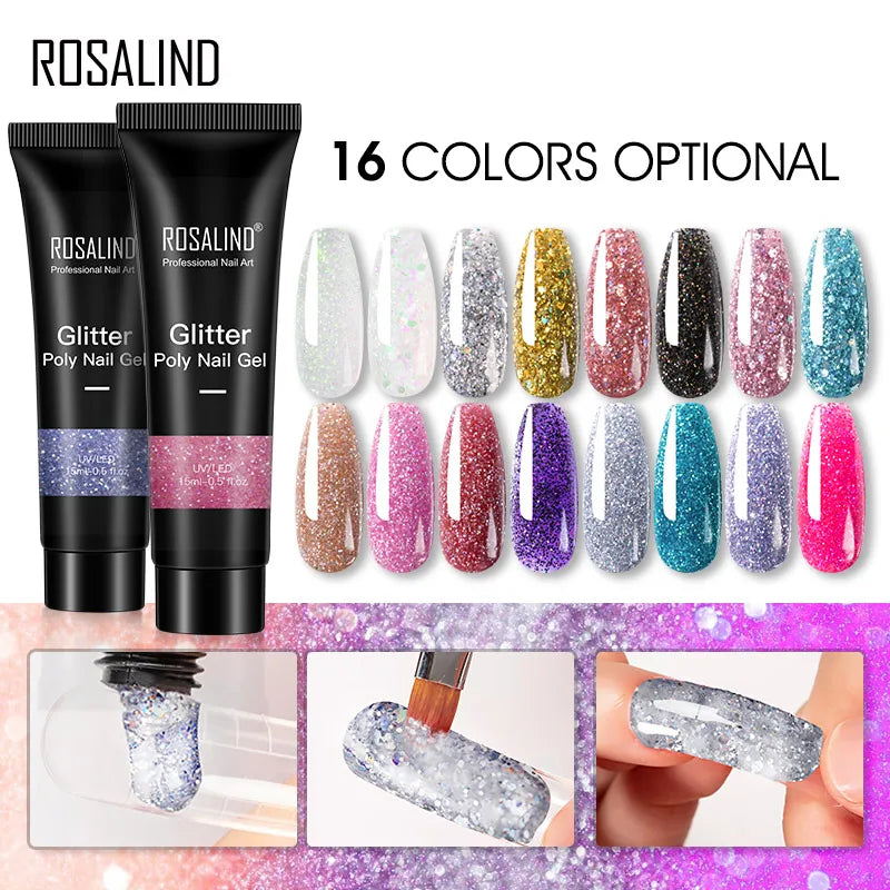ROSALIND Glitter Sequin Poly Nail Gel – Quick Extension Crystal Builder Gel