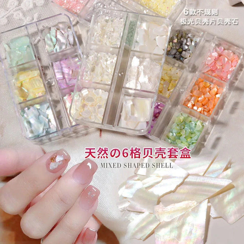 Irregular Shell-Shaped Nail Charms – Holographic Sparkle Seashell Flakes